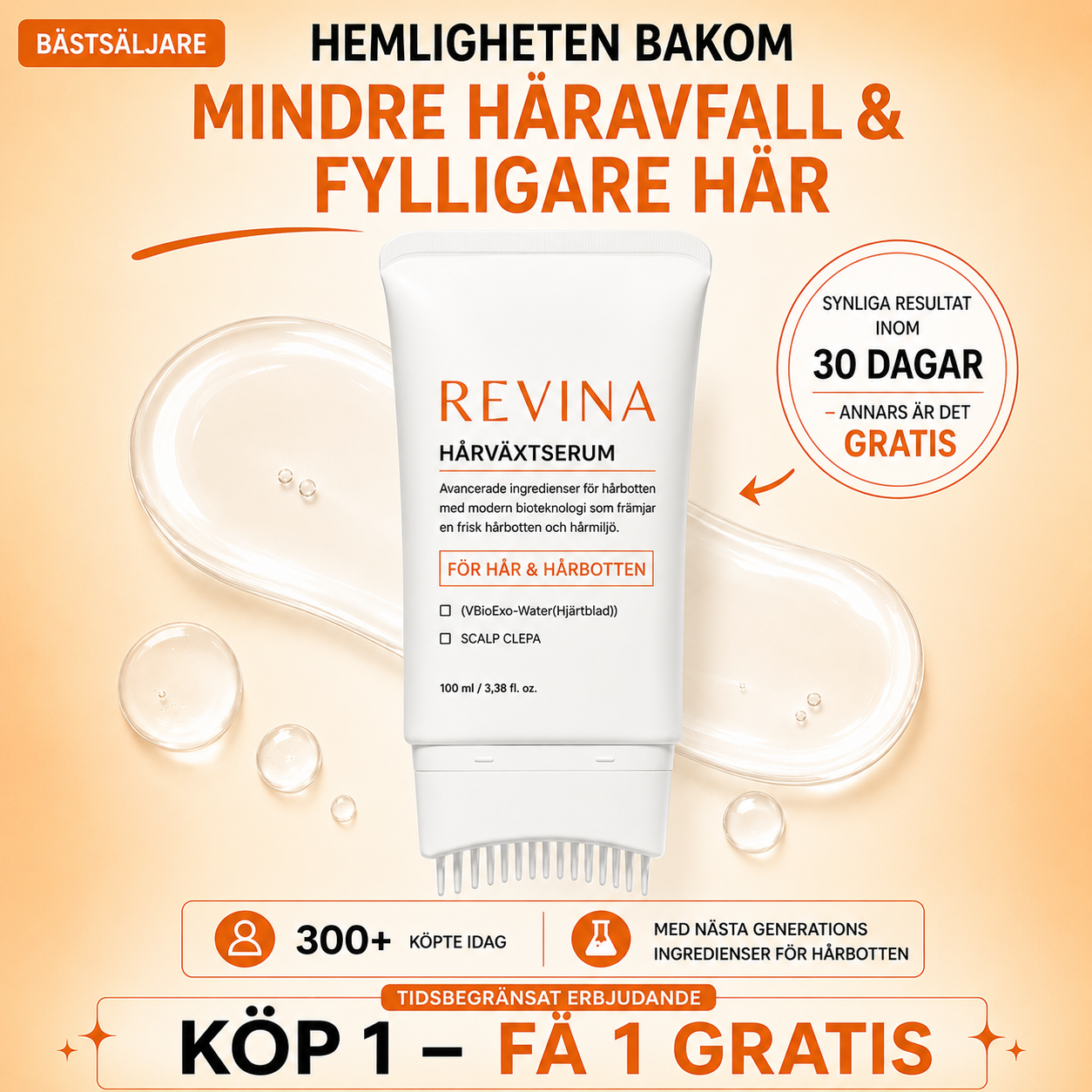 REVINA Hårväxtserum – För Fylligare & Starkare Hår